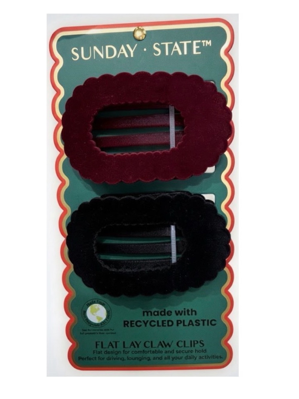 NWT ⚜️❤️⚜️ Sunday State Velvet Flat Lay Claw Clips Set of 2